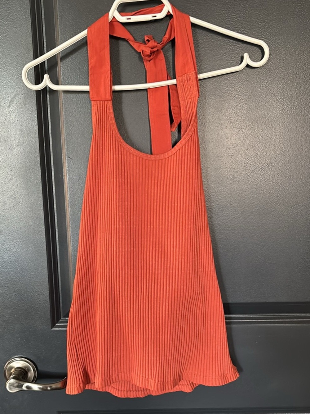Zara Ribbed Halter Tank Top - Rust